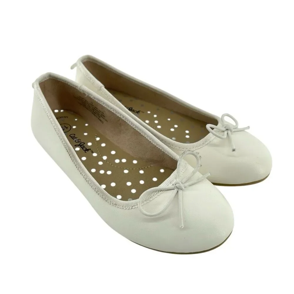 Cat & Jack Girls White Ballet Flats Memory Foam Dress Shoes Size 13
